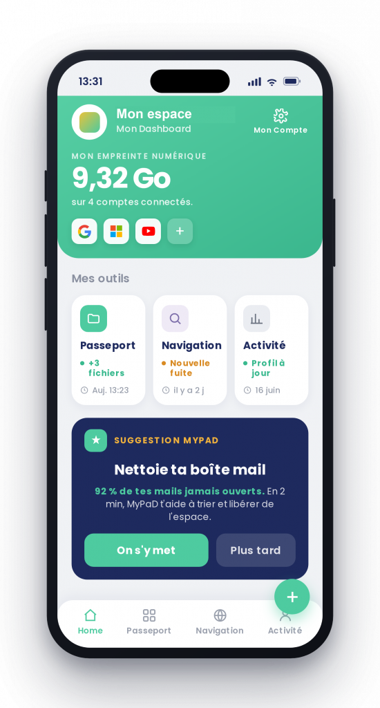 Tableau de bord MyPaD pour choisir les données personnelles à supprimer