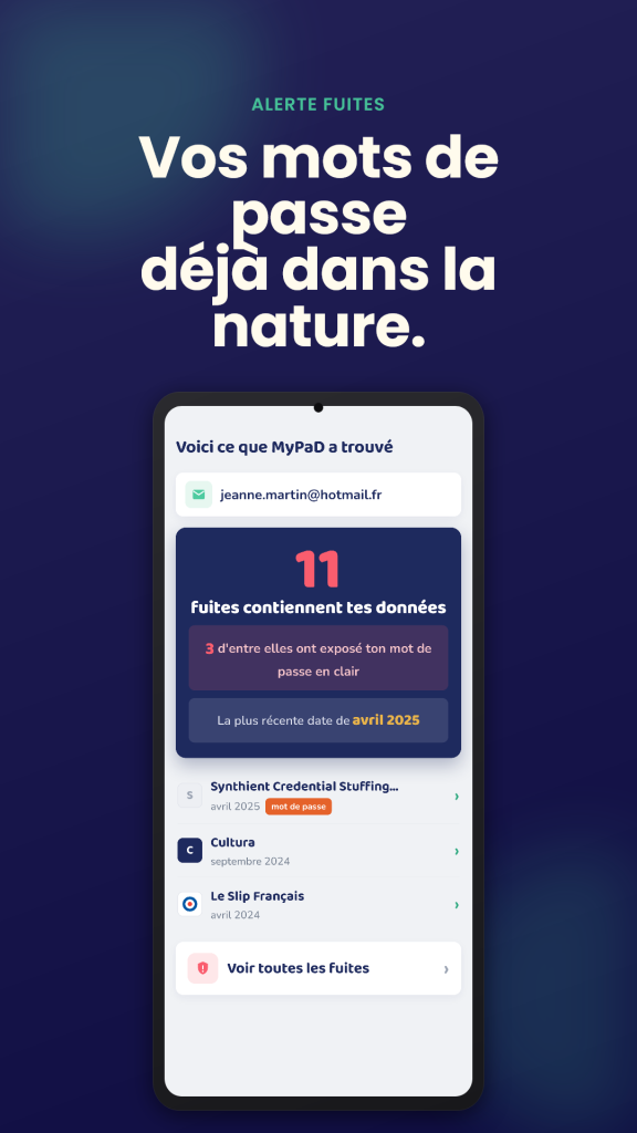 MyPaD détecte les fuites de données et les mots de passe exposés